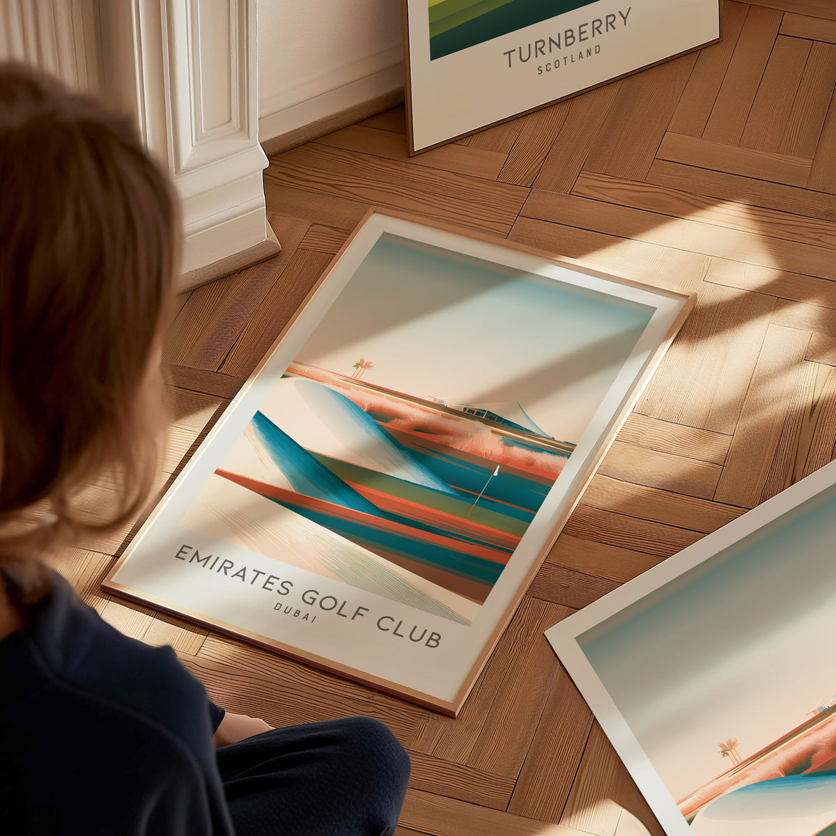Emirates Golf Club Matte Border Poster | Dubai Golf Course Print & Country Club Decor — styled in a modern interior