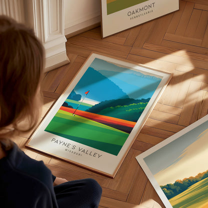 Payne's Valley Matte Border Poster | Missouri Golf Course Print & Country Club Decor — styled in a modern interior