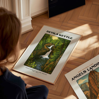 Devils Kettle Block Print | Minnesota Vintage Travel Poster Wall Art | Framed or Unframed