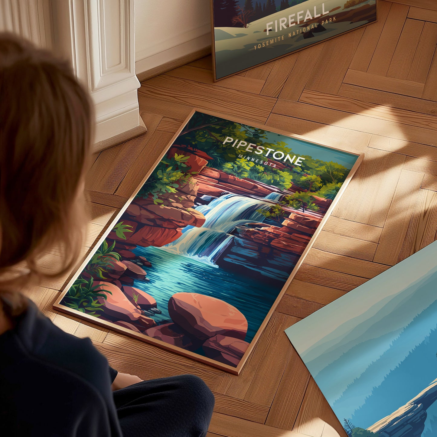 Pipestone, Minnesota Poster | Sacred Quarry & Prairie Sunset Wall Art — styled in a modern interior