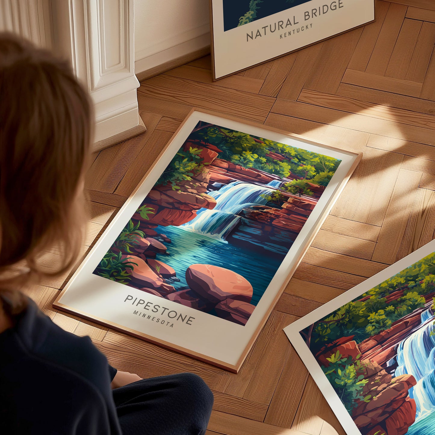 Pipestone Matte Border Poster | Minnesota Travel Wall Art — styled in a modern interior