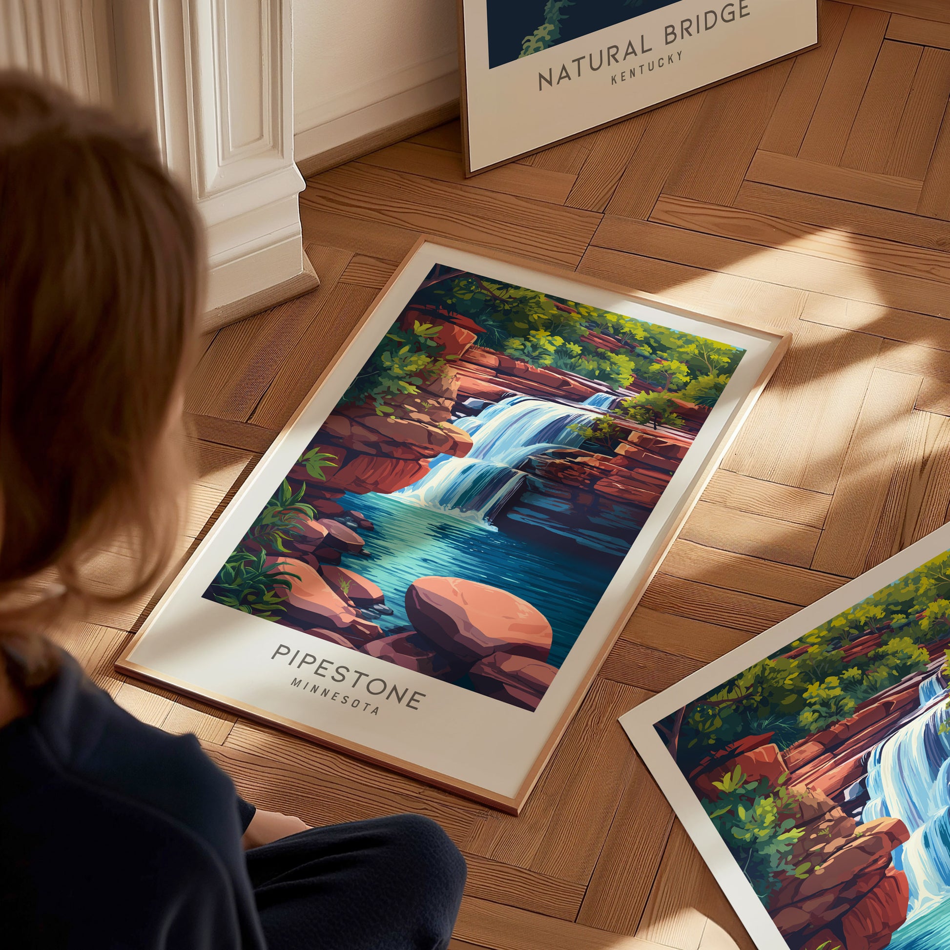 Pipestone Matte Border Poster | Minnesota Travel Wall Art — styled in a modern interior