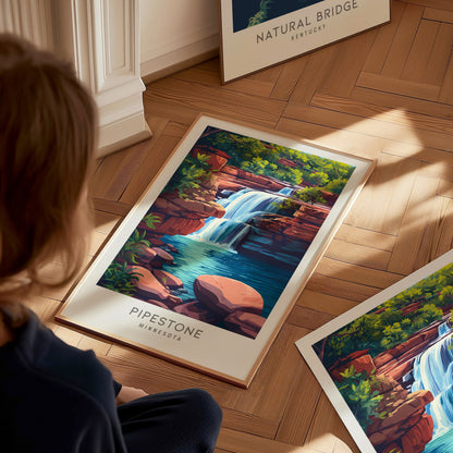 Pipestone Matte Border Poster | Minnesota Travel Wall Art — styled in a modern interior