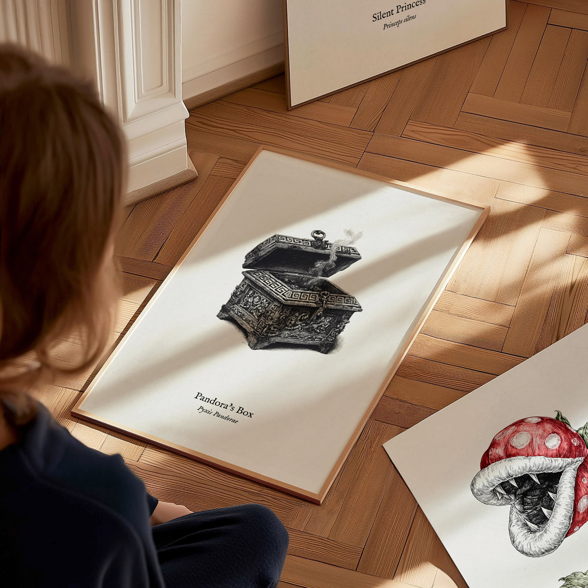 Pandora's Box Poster | Pyxis Pandorae Pen and Ink Print Vintage Scientific Illustration Wall Art — styled in a modern interio