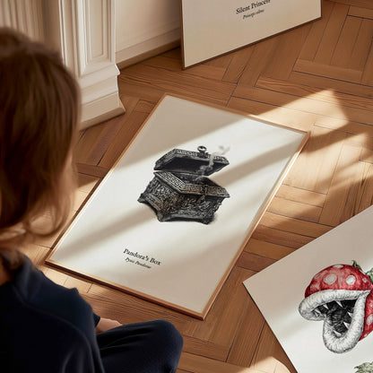 Pandora's Box Poster | Pyxis Pandorae Pen and Ink Print Vintage Scientific Illustration Wall Art — styled in a modern interio