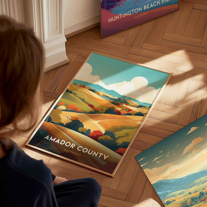 Amador County California Vineyards Poster | Wine Country Wall Art | Framed or Unframed