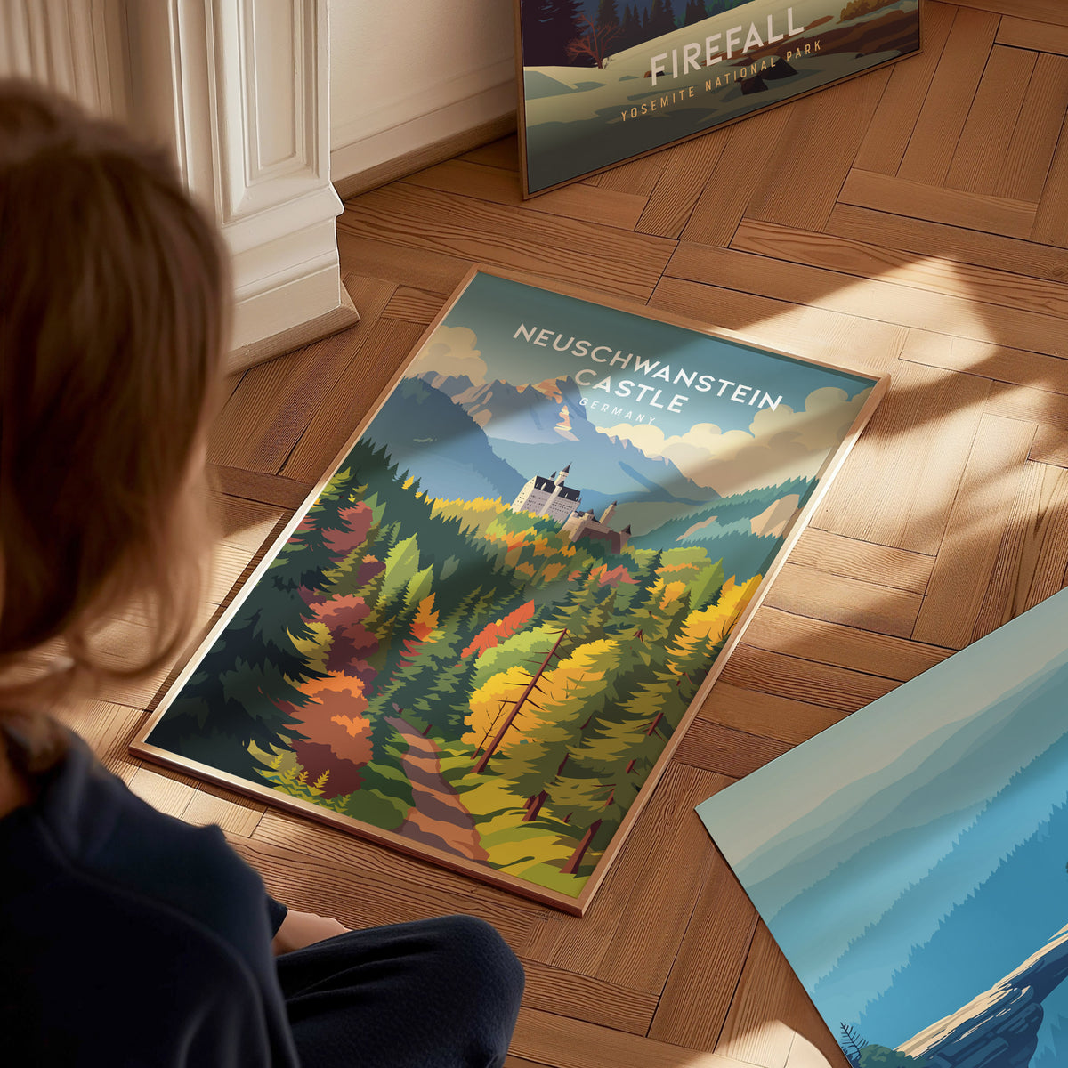 Neuschwanstein Castle, Germany Poster | Fairytale Alpine Fortress Framed or Unframed Wall Art — styled in a modern interior