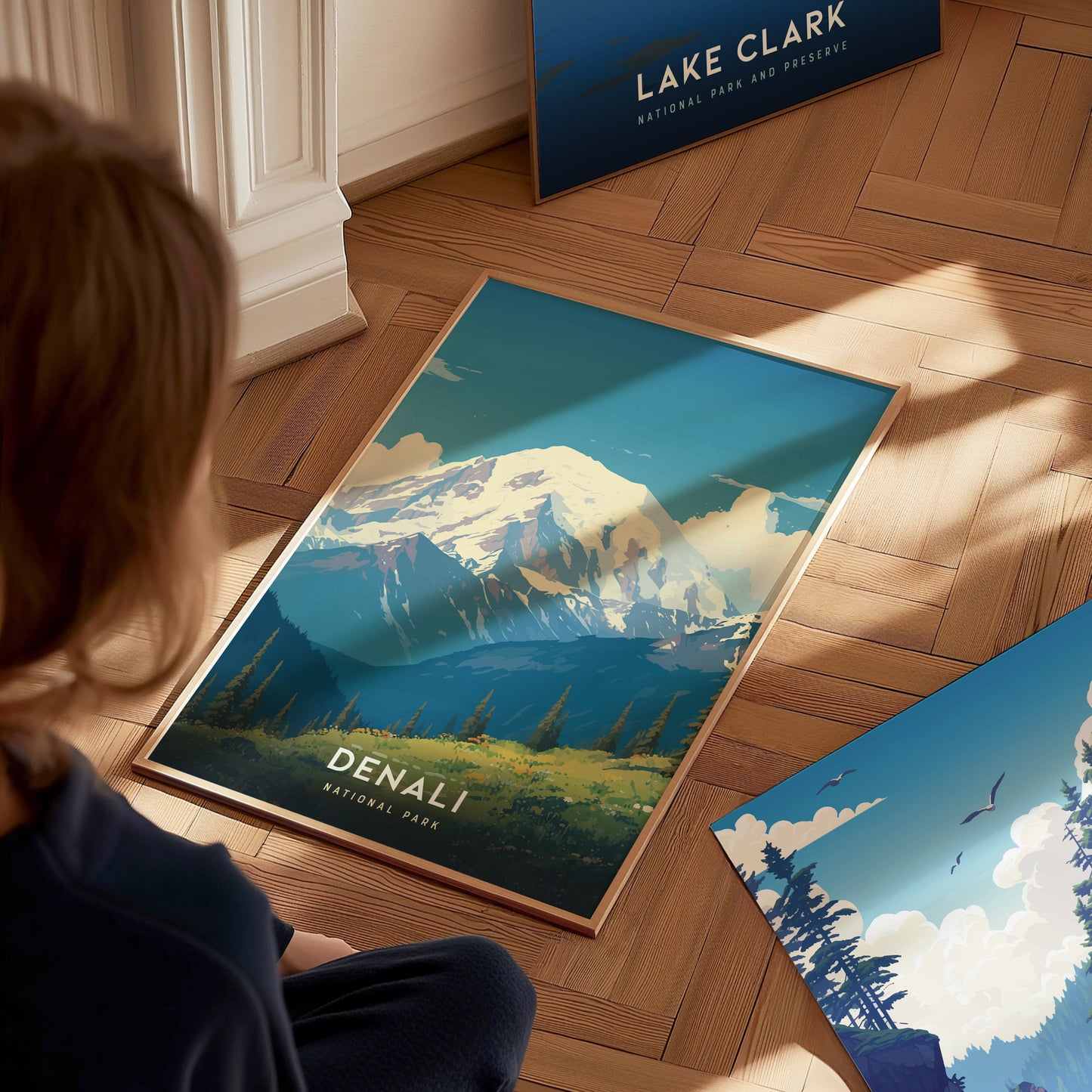 Denali National Park Poster | Alaska Hiker Print Wall Art | Framed or Unframed