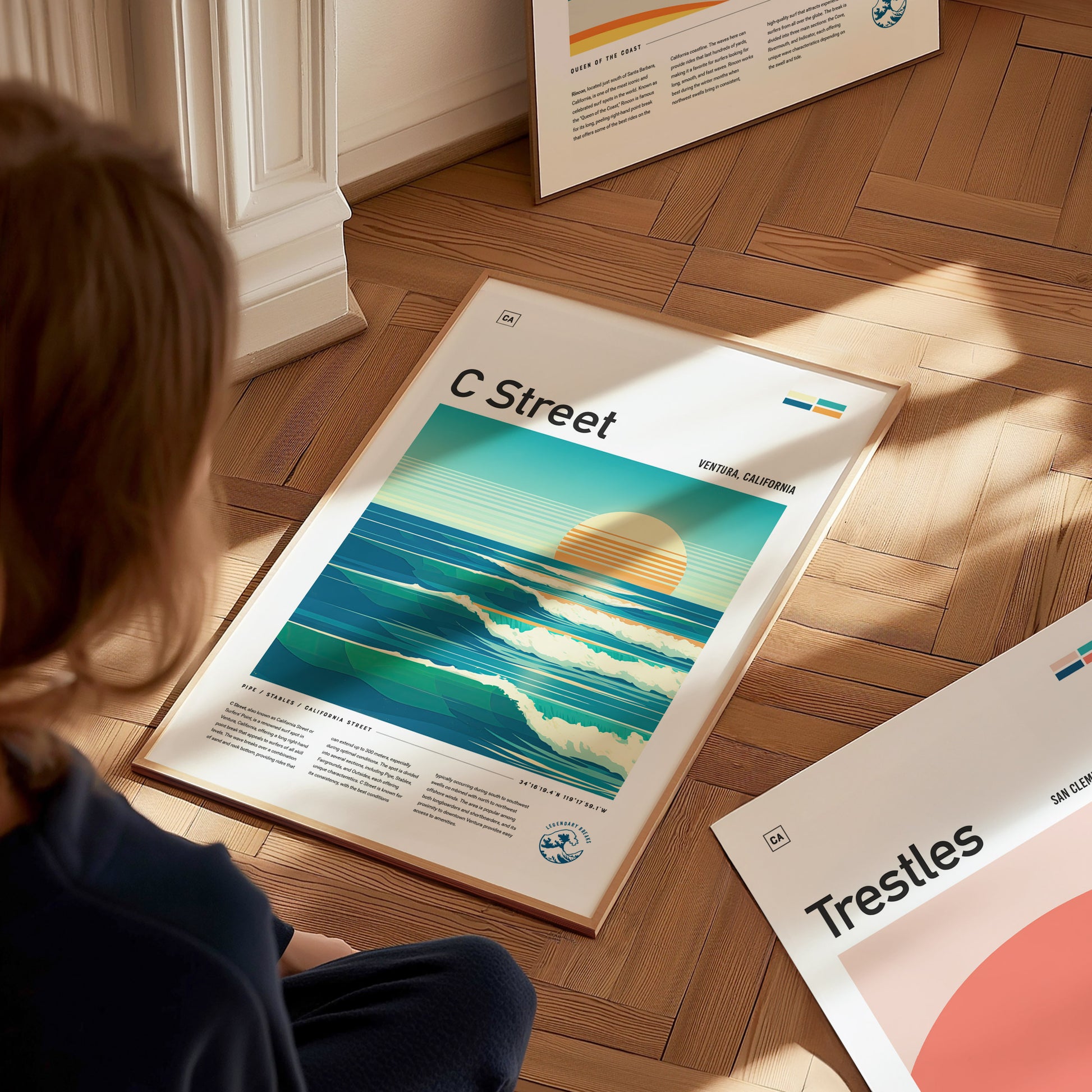 C Street Surf Spot Poster | Ventura California Surfer Wall Art | Framed or Unframed