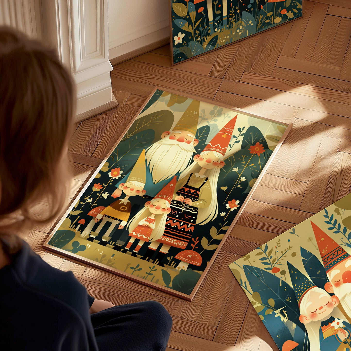 Gnome Family Poster | Cute Fantasy Gnome Lover Wall Art | Framed or Unframed