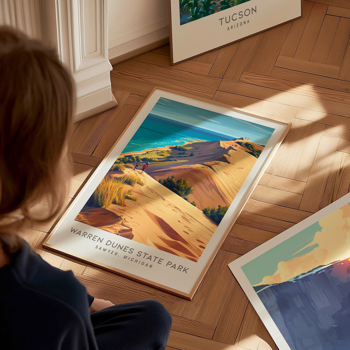 Warren Dunes State Park Matte Border Poster | Sawyer, Michigan Destination Print — styled in a modern interior