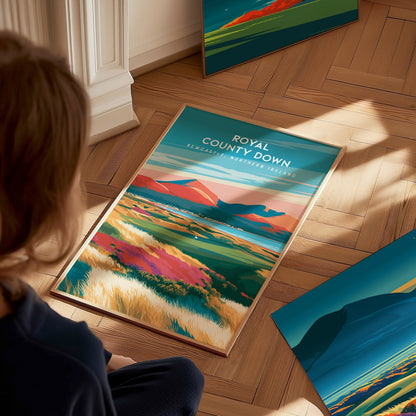 Royal County Down, Newcastle, Northern Ireland Poster | Country Club Decor Golfer Gift Wall Art — styled in a modern interior