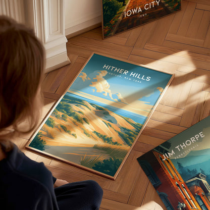 Hither Hills Poster | Montauk, New York Vacation Wall Art Framed or Unframed — styled in a modern interior