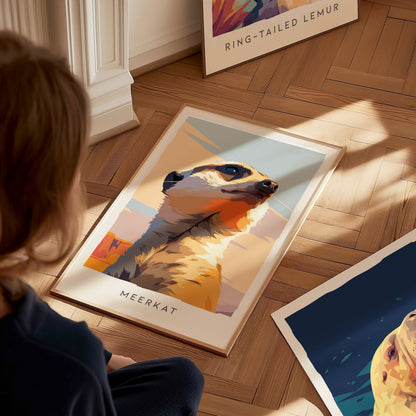 Meerkat, Suricata suricatta Poster | Bold Safari Wildlife Wall Art — styled in a modern interior
