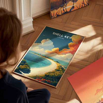 Shell Key, Florida Poster | Secluded Island & Shorebirds Wall Art — styled in a modern interior