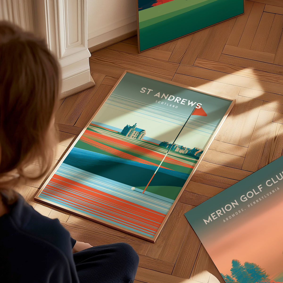 St Andrews Old Course, Scotland Poster | Links Poster Golfer Gift Wall Art — styled in a modern interior