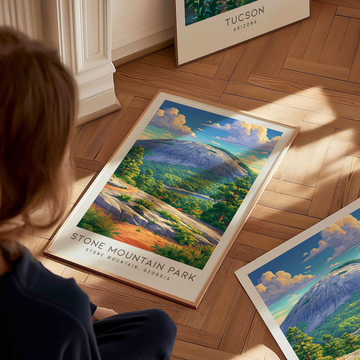 Stone Mountain Park Matte Border Poster | Stone Mountain, Georgia Destination Print — styled in a modern interior