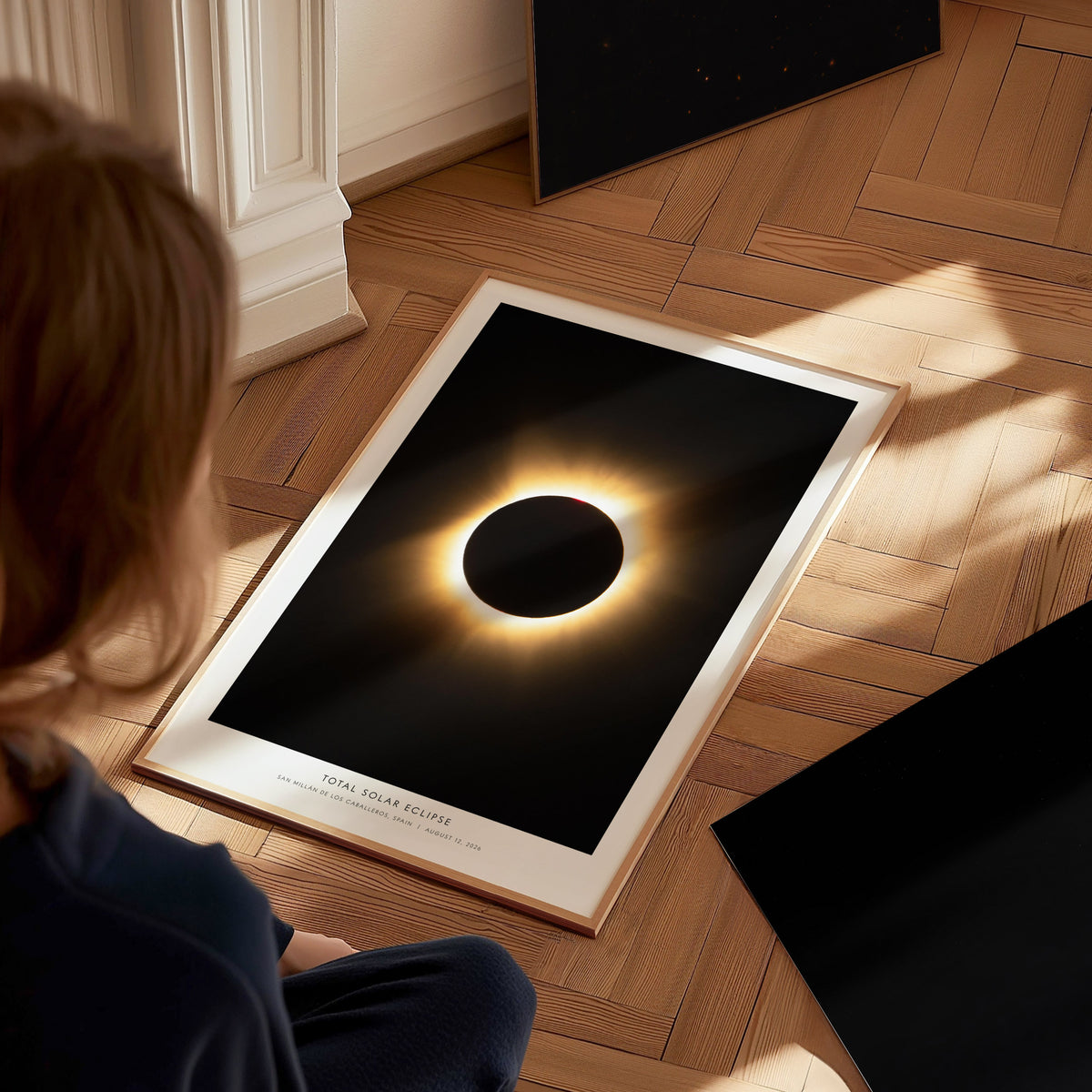 Total Solar Eclipse Poster | NASA Solar Eclipse Space Photography Wall Art — styled in a modern interior