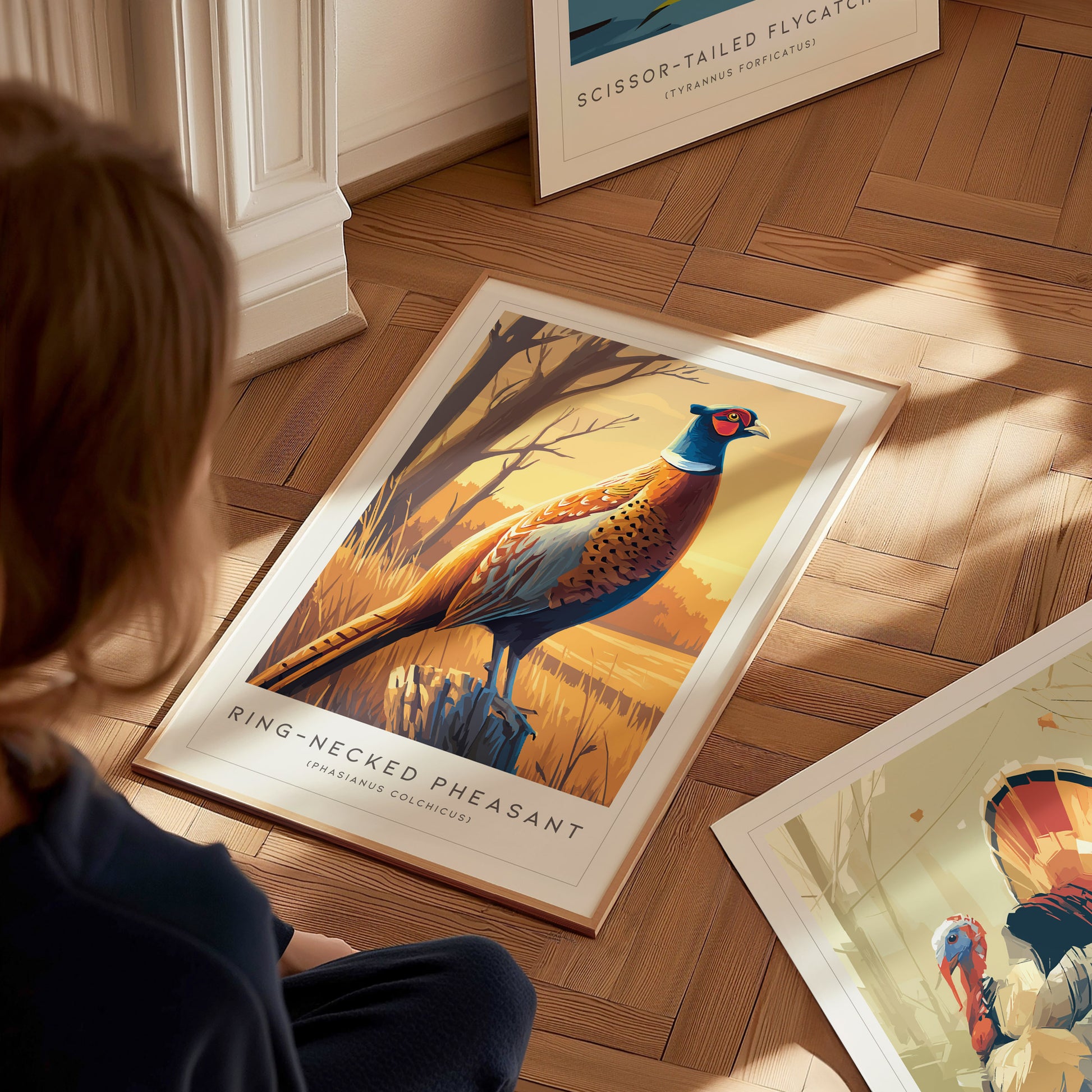 Ring-necked Pheasant Poster | Vibrant Gamebird Wildlife Art Wall Art — styled in a modern interior