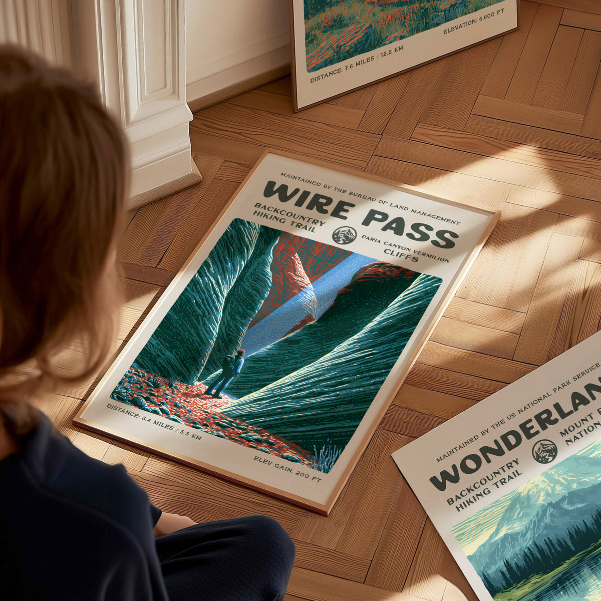 Wire Pass, Paria Canyon-Vermilion Cliffs Poster | Hiker Gift | Backcountry Trail Wall Art — styled in a modern interior