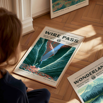 Wire Pass, Paria Canyon-Vermilion Cliffs Poster | Hiker Gift | Backcountry Trail Wall Art — styled in a modern interior