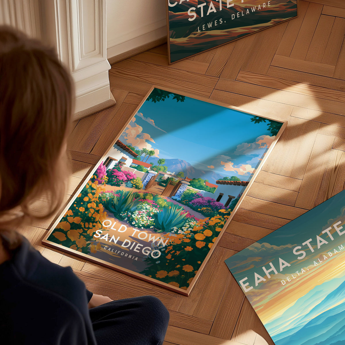 Old Town San Diego, California Poster | Historic Adobe & Fiesta Charm Wall Art — styled in a modern interior