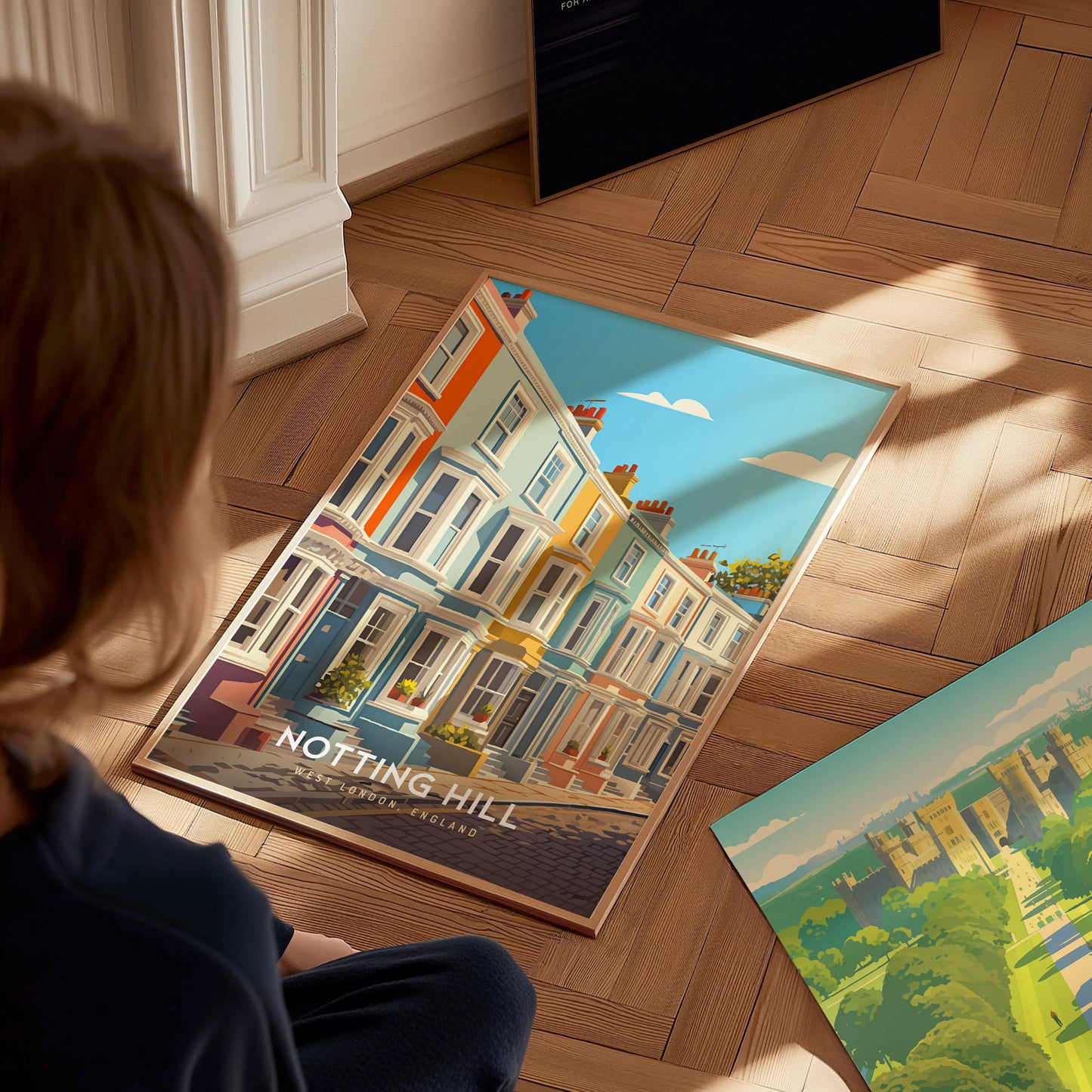 Notting Hill London Poster | Pastel Townhouses Portobello Road Wall Art Print