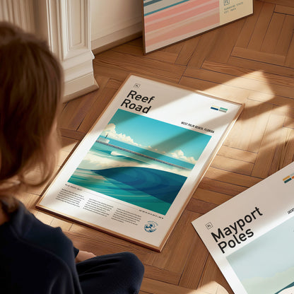 Reef Road Wave Poster | Florida Surf Spot Art | Minimalist Ocean Gift