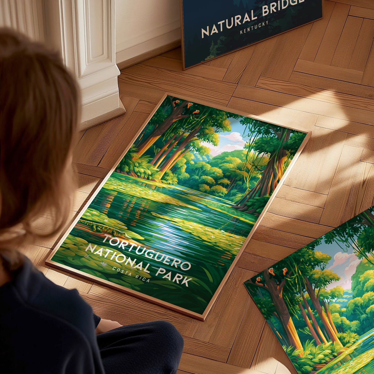 Tortuguero National Park, Costa Rica Poster | Sea Turtle & Rainforest Canal Wall Art — styled in a modern interior