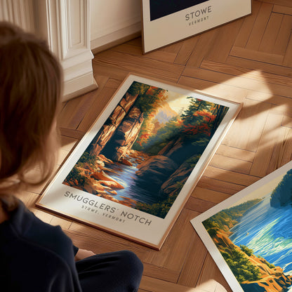 Smugglers' Notch Matte Border Poster | Stowe, Vermont Travel Wall Art — styled in a modern interior