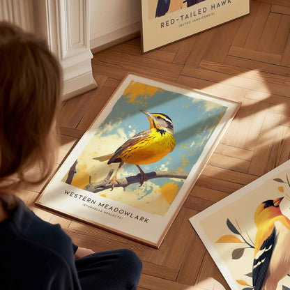 Western Meadowlark Poster | Official State Bird Prairie Songbird Art