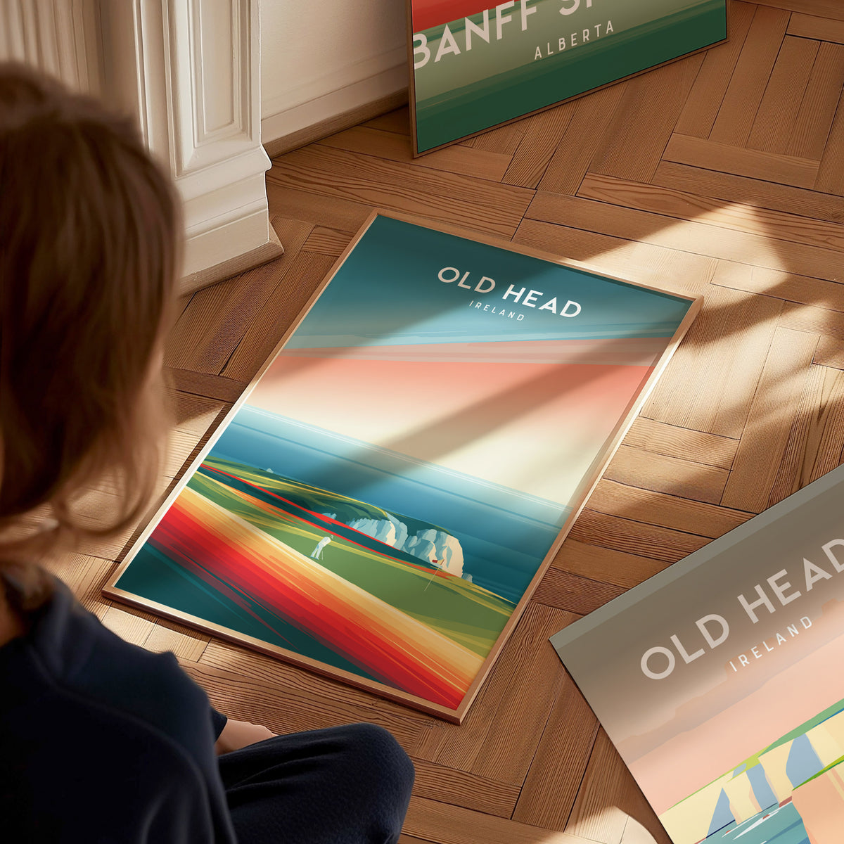 Old Head, Ireland Poster | Dramatic Cliffs & Fairway Golfer Gift Wall Art — styled in a modern interior