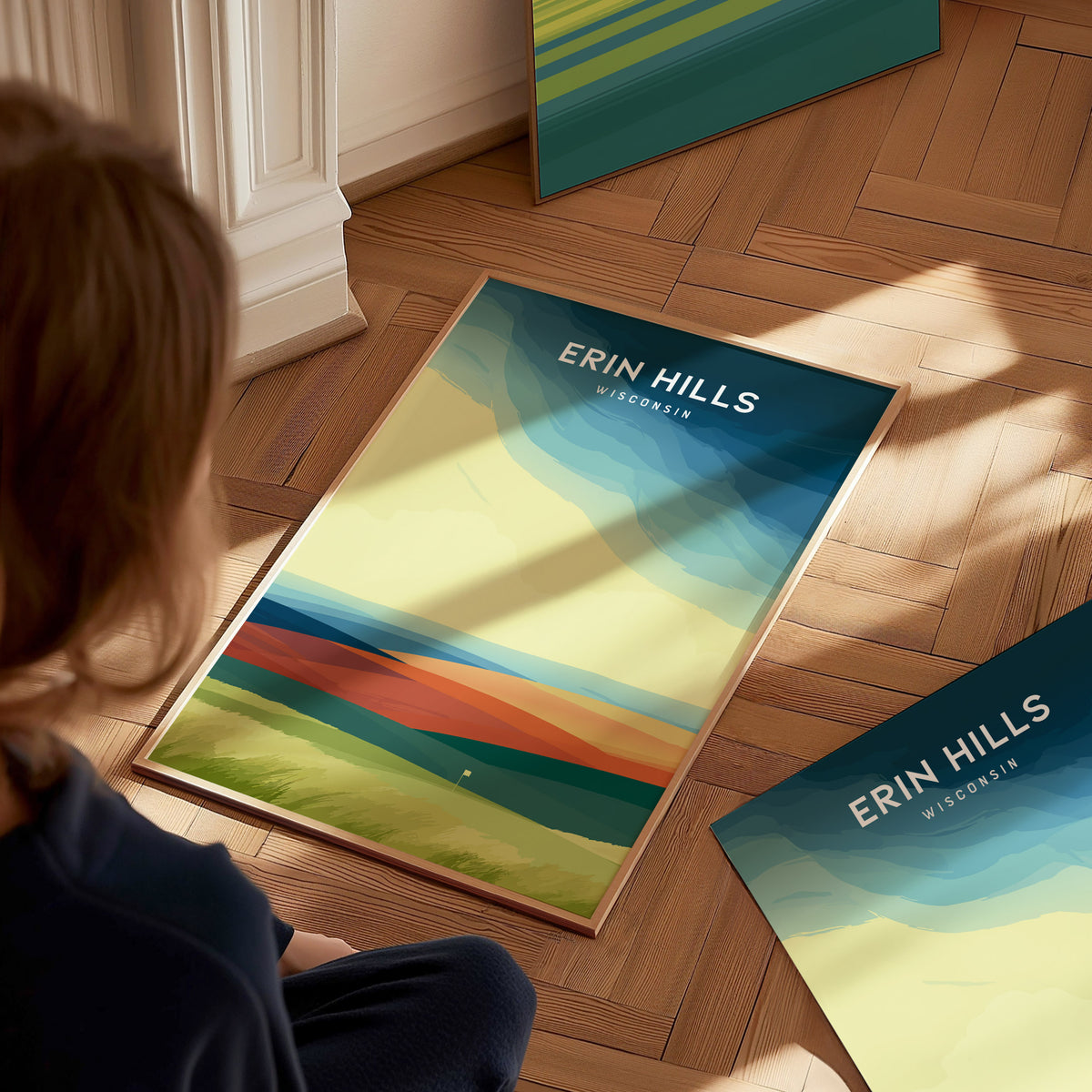 Erin Hills Golf Course, Erin, Wisconsin Poster | Rolling Fairways & Links Poster Wall Art — styled in a modern interior