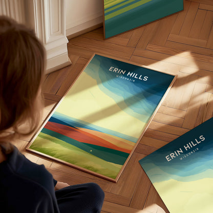 Erin Hills Golf Course, Erin, Wisconsin Poster | Rolling Fairways & Links Poster Wall Art — styled in a modern interior