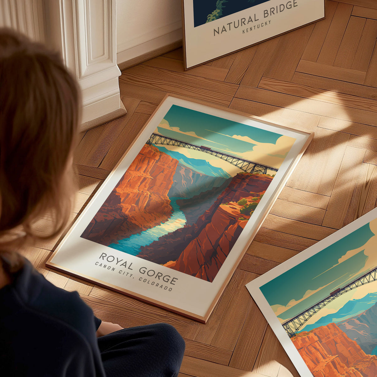 Royal Gorge Matte Border Poster | Canon City, Colorado Travel Wall Art — styled in a modern interior