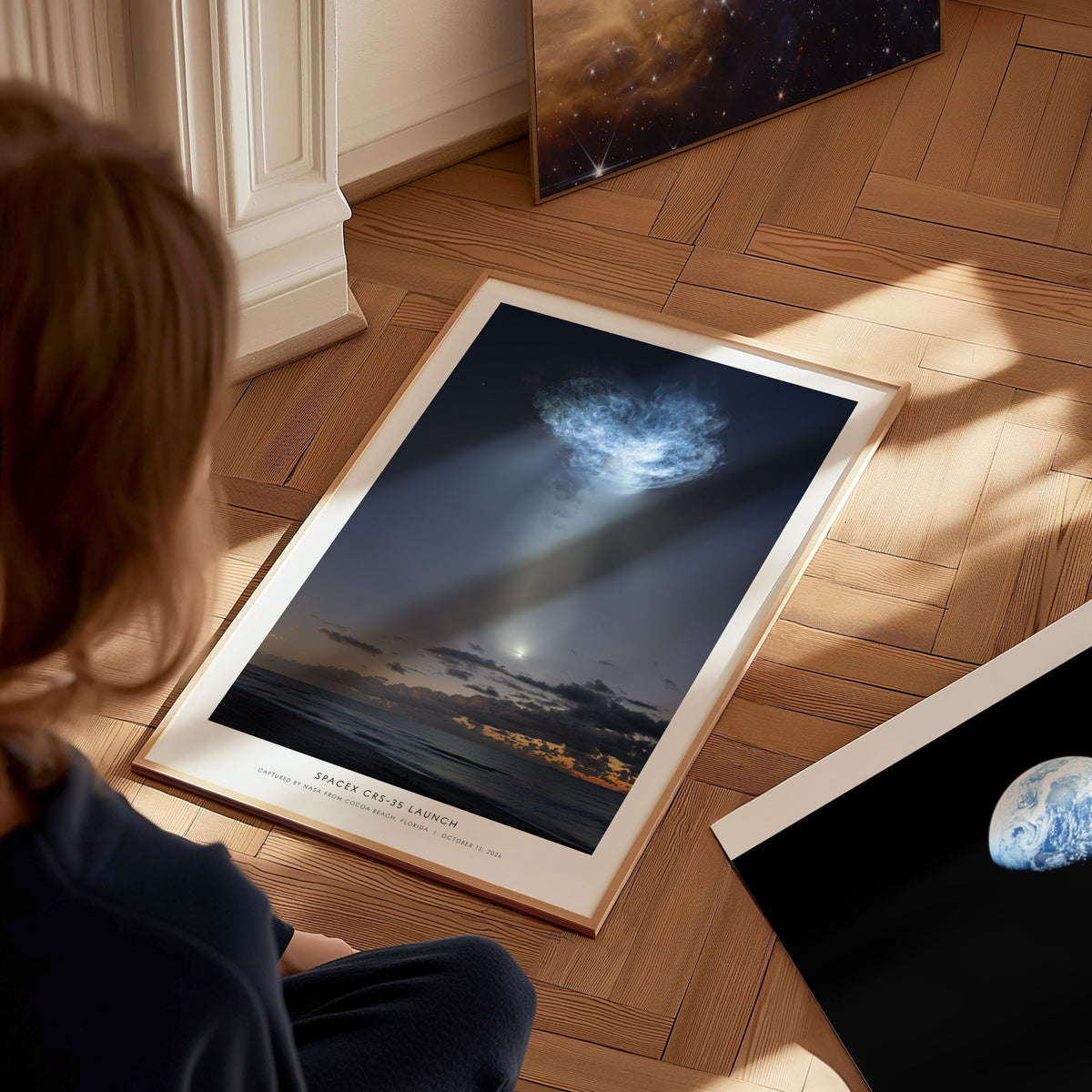 SpaceX CRS-35 Launch Poster | Captured by NASA From Cocoa Beach, Florida Space Photography Wall Art — styled in a modern inte