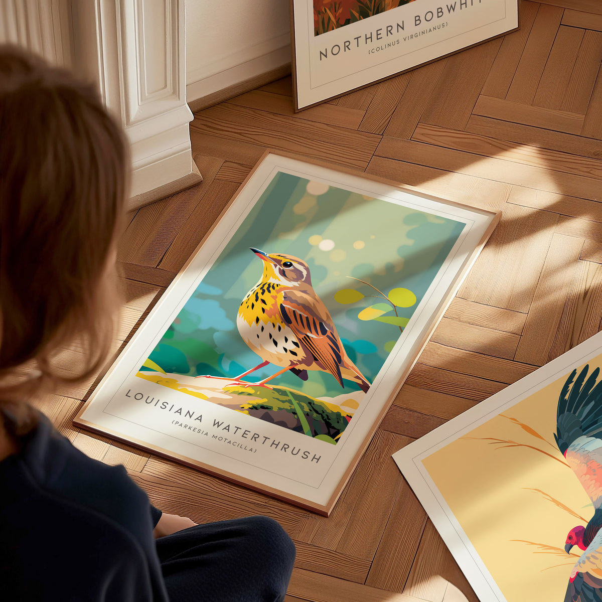Louisiana Waterthrush, Parkesia motacilla Poster | Streamside Songbird Nature Wall Art — styled in a modern interior
