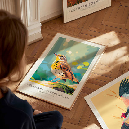 Louisiana Waterthrush, Parkesia motacilla Poster | Streamside Songbird Nature Wall Art — styled in a modern interior