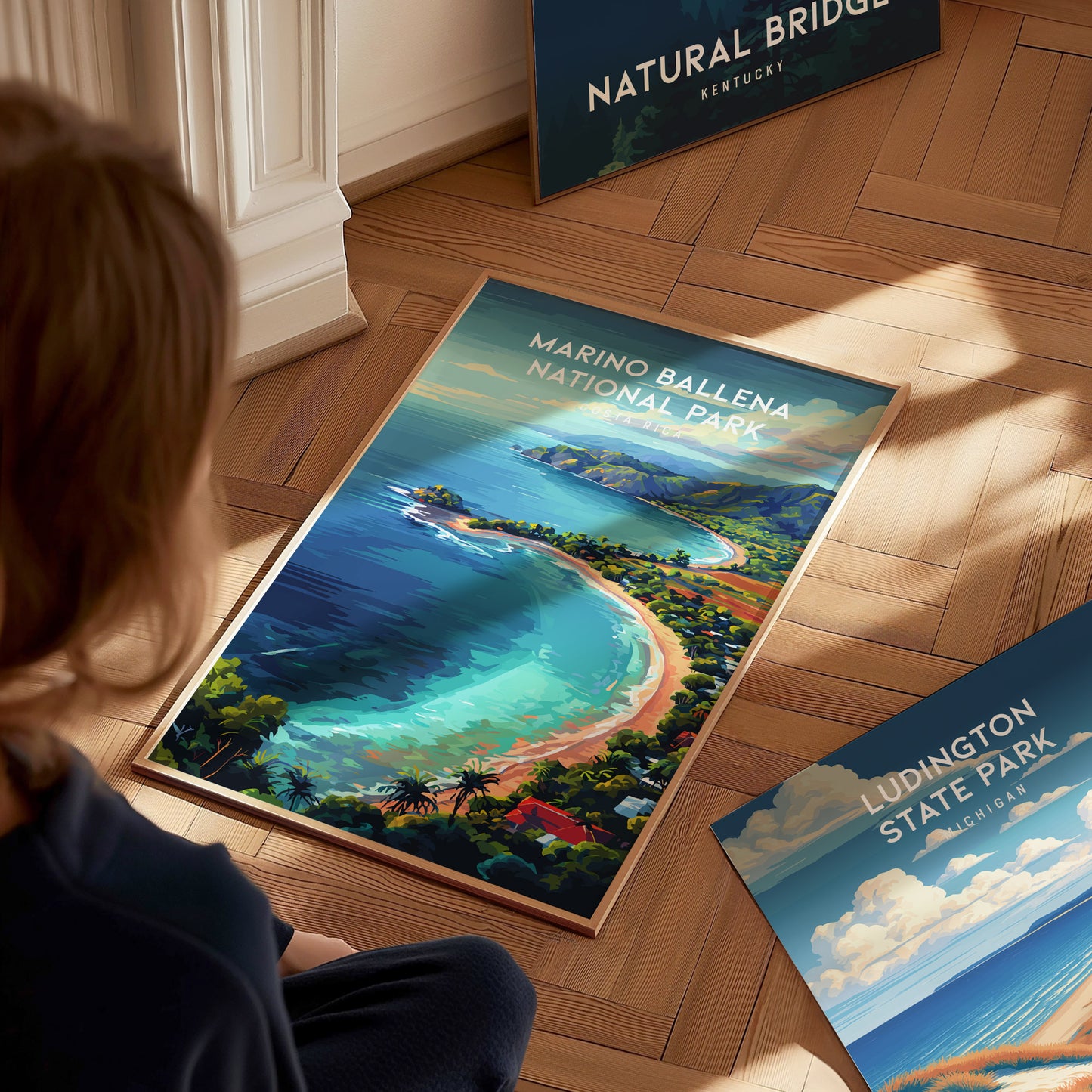 Marino Ballena National Park, Costa Rica Poster | Whale Tail Beach Tropical Wall Art — styled in a modern interior