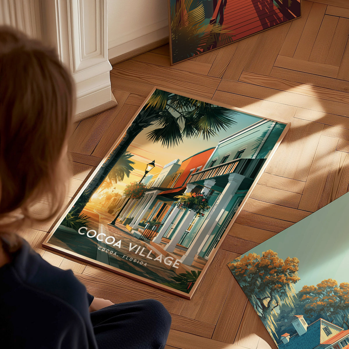 Cocoa Village, Florida Poster | Cocoa, Florida | Charming Riverfront Downtown Wall Art — styled in a modern interior