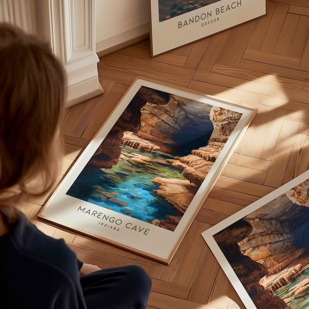 Marengo Cave Matte Border Poster | Indiana Travel Wall Art — styled in a modern interior