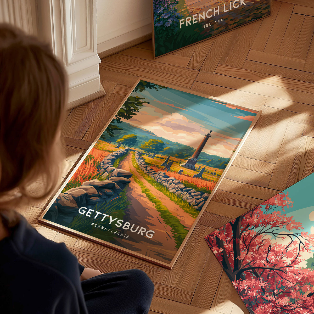 Gettysburg, Pennsylvania Poster | Historic Battlefield & Monument Travel Gift Wall Art — styled in a modern interior
