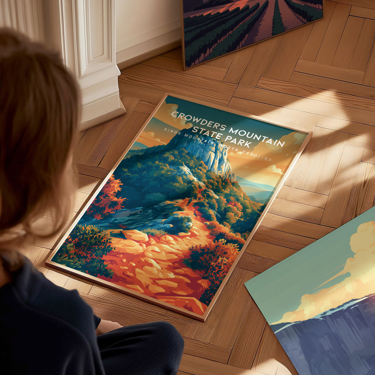 Crowders Mountain State Park, Kings Mountain, North Carolina Poster | Summit Trail Adventure Travel Wall Art — styled in a mo