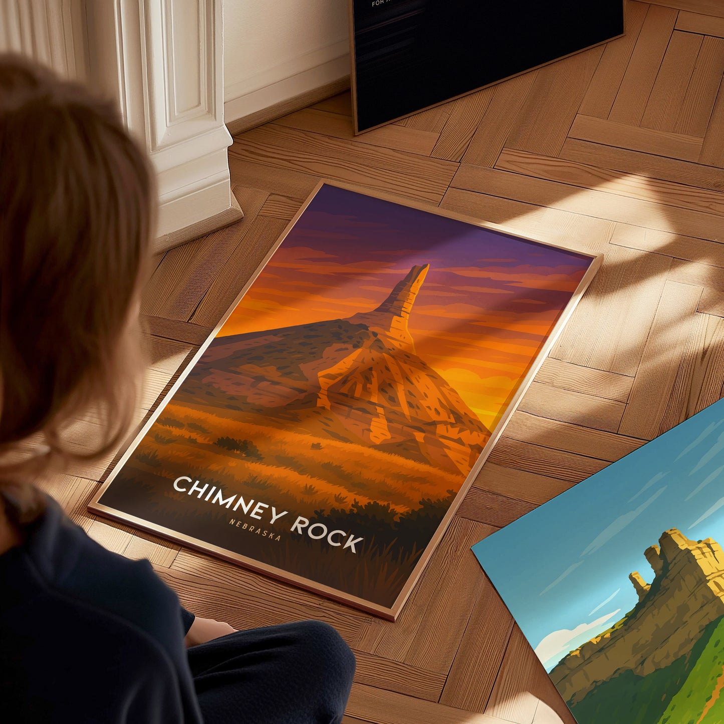 Chimney Rock Nebraska Poster | Vintage Western Landscape Travel Art