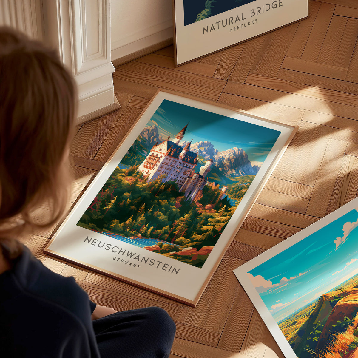 Neuschwanstein Matte Border Poster | Germany Destination Print Travel Wall Art — styled in a modern interior