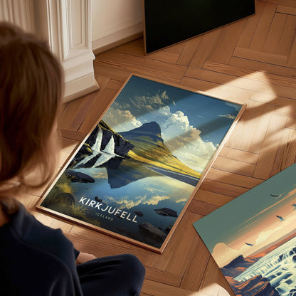 Kirkjufell Iceland Travel Poster | Church Mountain Nature Wall Art