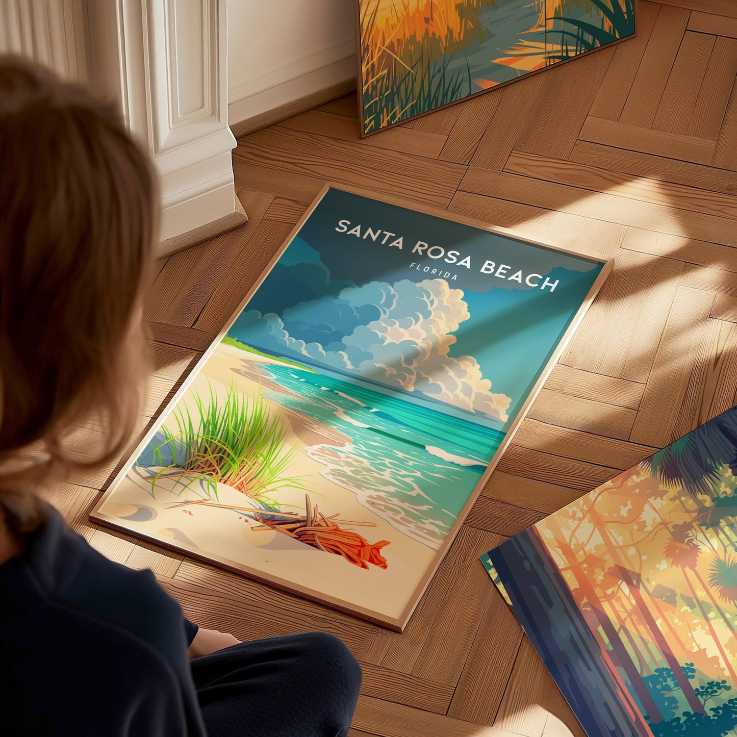 Santa Rosa Beach, Florida Poster | Sugar-White Sands & Dunes Wall Art — styled in a modern interior