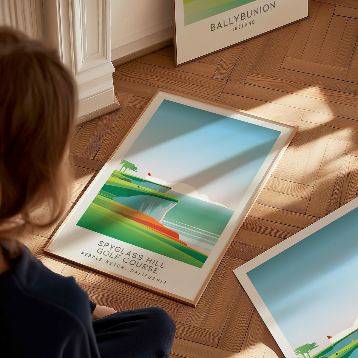 Spyglass Hill Golf Course Matte Border Poster | Pebble Beach, California Travel Wall Art — styled in a modern interior