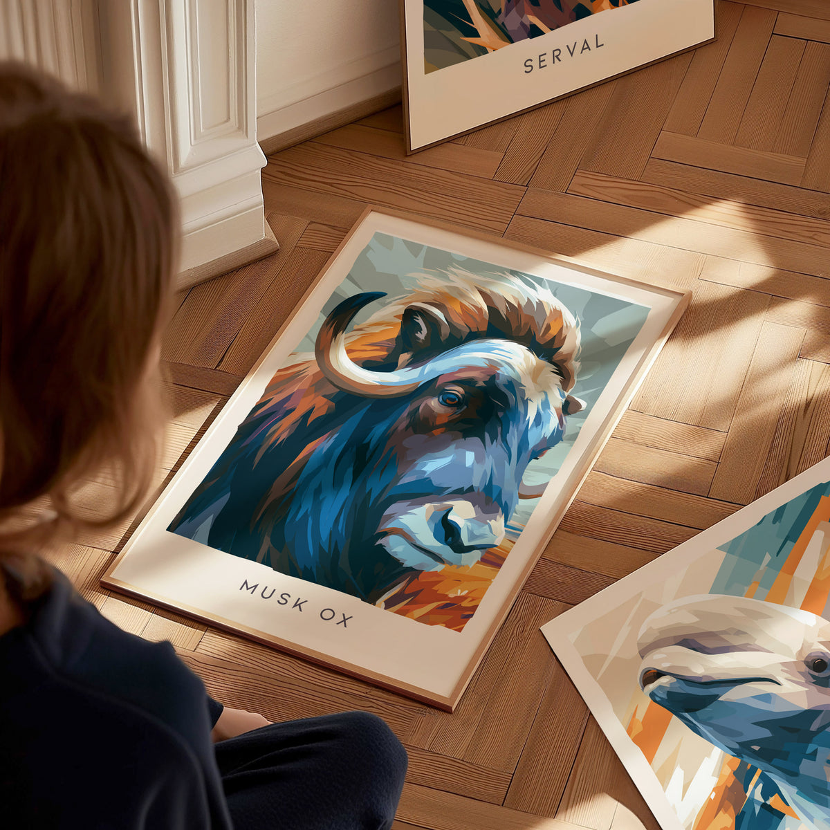 Musk Ox, Ovibos moschatus Poster | Arctic Tundra Wildlife Wall Art — styled in a modern interior