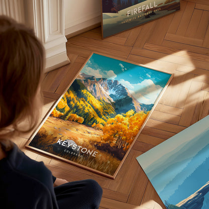 Keystone, Colorado Poster | Snow-Capped Peaks & Ski Village Wall Art — styled in a modern interior